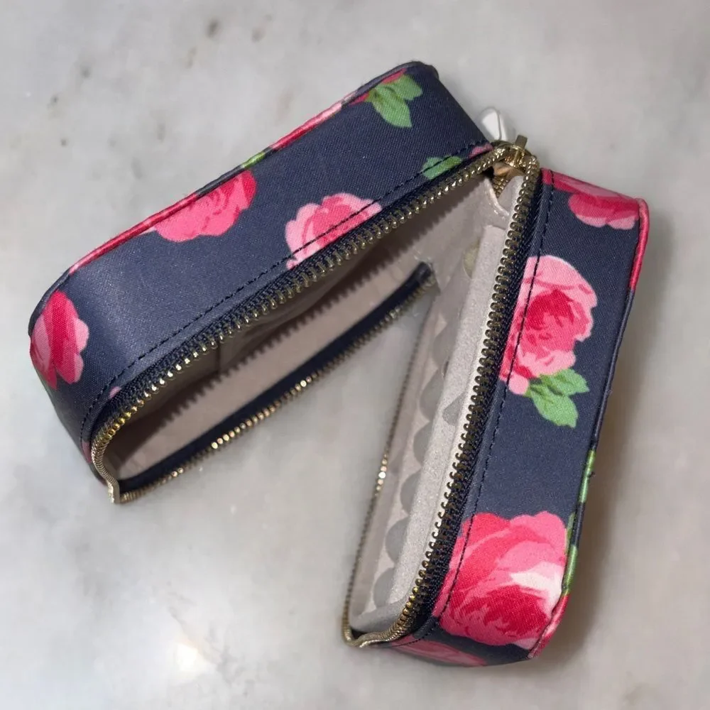 LOFT Floral Travel Jewelry Organizer Case Blue Pink NWT